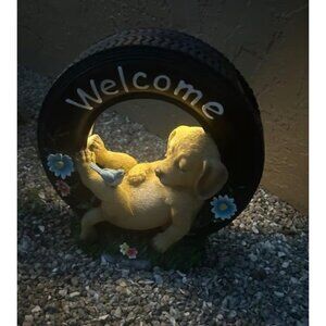 Home Chillaxing Welcome Puppy Dog Solar Powered LED Outdoor Decor Garden Light